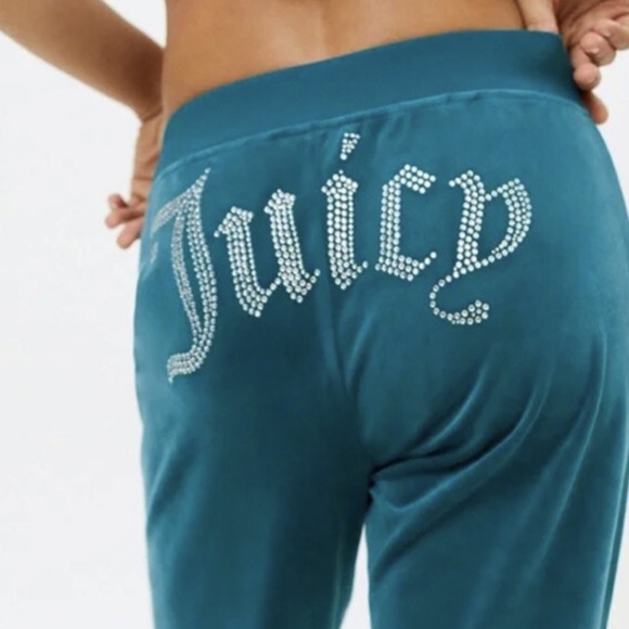 Juicy Couture Pants - Juicy Couture OG Bling Velour Track Pants Size M Blue Y2K